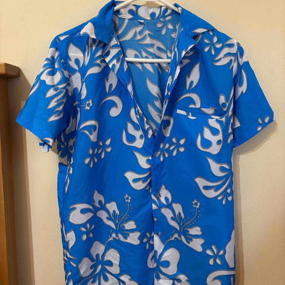 Unisex Hawaiian Shirt Blue and White Size XS